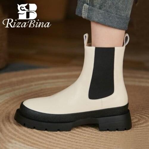 RIZABINA Size 33-40 Woman Ankle Boots Real Leather Mixed Color Shoes Women Winter Fashion Casual Short Boot Female Footwear