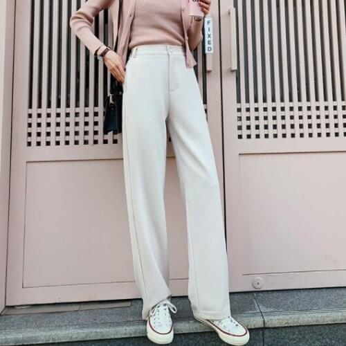 OL Style Wide Leg Pants Women 2020 New Solid High Waist Elegant Office Work Wear Trousers Female Pantalon Femme DA999