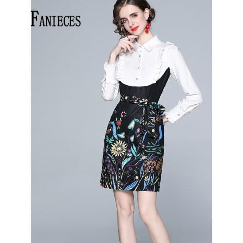2021 Spring Fall Fashion Runway Shirt Dress With Sashes Women Long Sleeve Floral Print Dresses Casual Office Lady Mini Vestidos