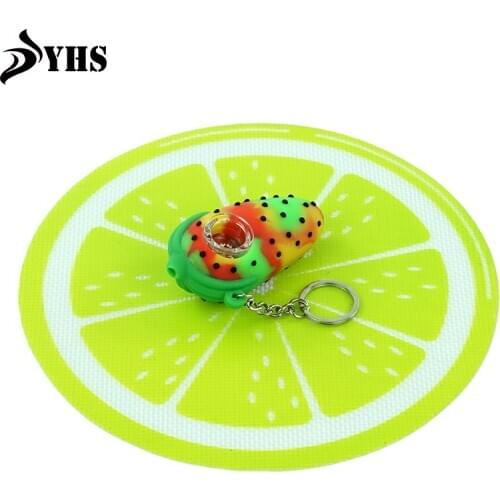 1 Pc Lemon Design Silicone Bottle Placemat Hot Drink Bar Office Use + 1Pc Colorful Strawberry Design Silicone Smoking Pipe