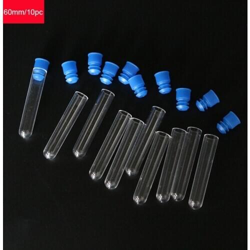 10 Plastic Transparent Test Tube Laboratory Test Instruments Biochemical Experiment School Scientific Blood Test Equipment 60mm