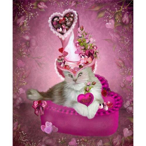 2016 Needlework Square Embroidery Diy Diamond Painting of Drill Rhinestone Full Pasted Heart cat Pattern Paintings A5209R
