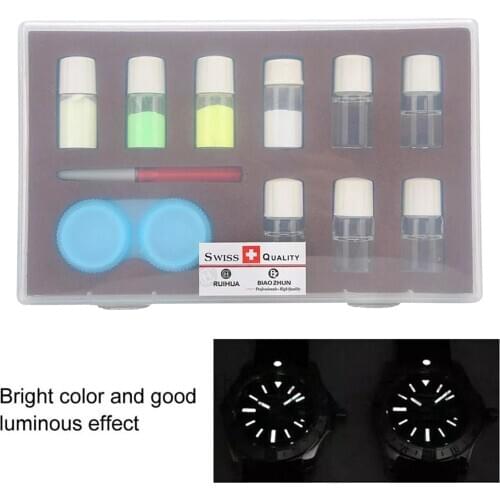 4 Colors Professional Luminous Fluorescent Powder Kit 5pcs Mixing Liquid Night Warning Set Watch Repair for Watchmaker New