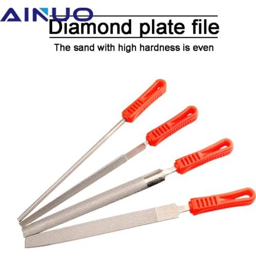 8“ Flat Diamond Coating Needle File Files Metal Jewelry Crafts Tool Jade Ceramic Glass Polishing Filing Hand Tool 1/4Pcs