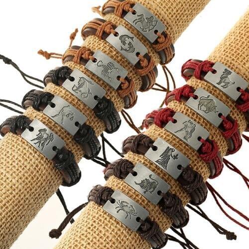 Hemp Leather Bracelet Men Constellations Womens Handmade Thread 12 Zodiac Scorpion Horoscope Signs Bracelets Male 2017 Jewelry
