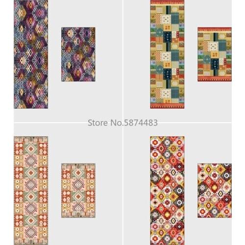 Colorful Ethnic Style Geometric Color Block Stitching Kitchen Mat Combination Entry Mat Bedroom Non-slip Bedside Blanket