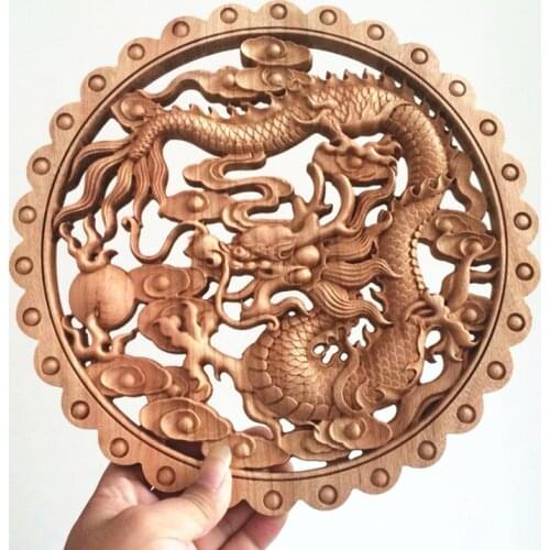 Wood carvings, pendants, Chinese style decoration, imitation ancient wood decorative board, 28cm in diameter
