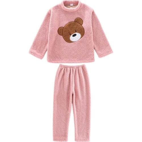 Childrens Winter Coral Fleece Pajamas Girl Home Outfit 2021 Boys Flannel With Velvet Thickening Leisurewear Suit Fall Winter