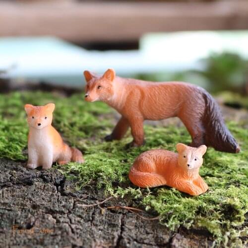 FairyCome 3pcs Fox Miniatures Mini Resin Miniature Animals Fairy Garden Forest Animal Figurines Real Tiny Micro Animal Set