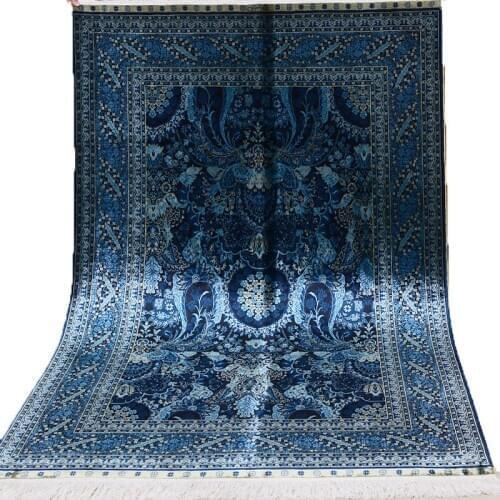 FangCun 4'x6' Persian Silk Rugs Handmade Nice Blue Home Carpets Hand Knotted for living rooms or showroom