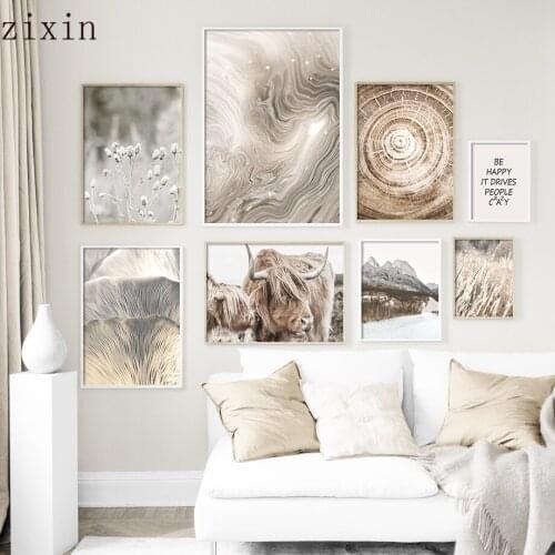 Mountain Forest Lake Reed Highland Cattle Quote Wall Art Canvas Painting Nordic Posters For Living RoomAnd Prints Wall Pictures