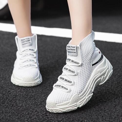 Plus Size Hightop Chunky Women Sport Shoes Men Sock Sneakers White Sports Shoes Womens Running Shoes Shark Knitted Tennis A-575