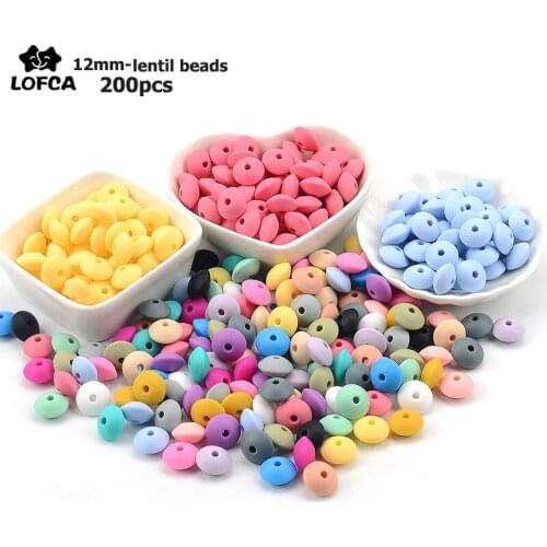 LOFCA Wholesale 200pcs/lot Silicone Lentil Beads 12mm Loose Baby Teether BPA Free DIY Bead For Teething Necklace Pacifier Chain