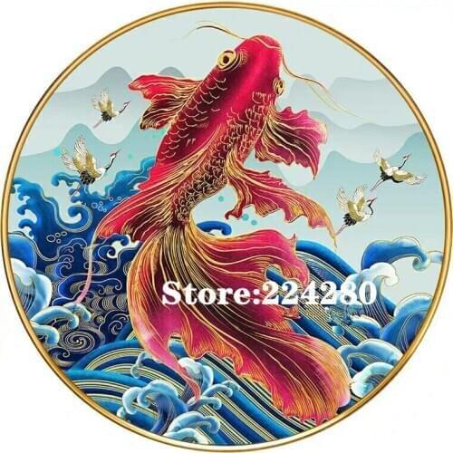 Carp fish round animal Needlework Cross stitch 14CT Unprinted Embroidery kits Arts Cross-Stitching,DIY Handmade Home Decor