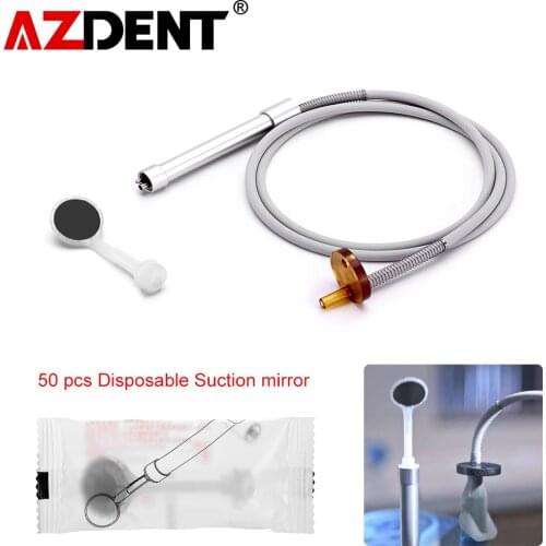 Disposable Saliva Suction Mirror Set 50pcs Plastic Suction And Anti-Fog Mouth Mirror + Stainless Steel Handle + Silicon Tube