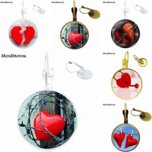 Charm Red Key to Open The Heart Jewelry Glass s Bronze/Silver/Golden Clip Ear Hook Drop Earrings Bijouterie For Women Gift