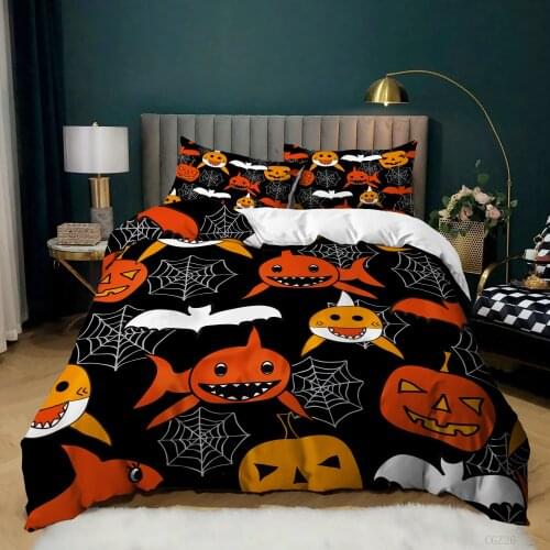 Custom Fashion 3D Print Halloween Pumpkin Lantern Beding Set Pillowcase Duvet Cover Home Bedroom Decor Kids Queen King Single
