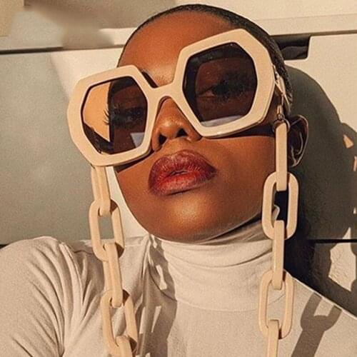 Oversized Chain Women Sunglasses 2020 Luxury Big Designer Octagon Square Sun Glasses Men Retro Fashion Beige Eyewear