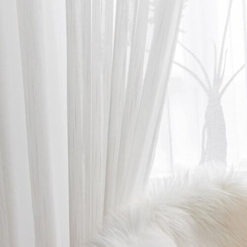 White Stripe Window Tulle Curtain for Living Room Nordic Simply White Sheer Voile Window Screen Yarn for Bedroom Customizable