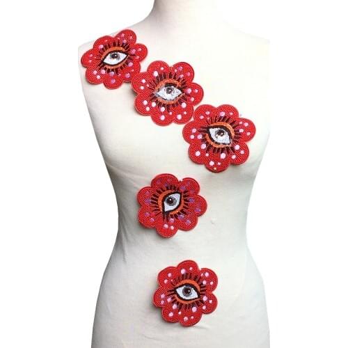 5pc Sequin Embroidery Patch Evil Eye Beaded Applique Embroidered Patches For Clothing Jackets Parches Ropa Sew On 11cm AC1378