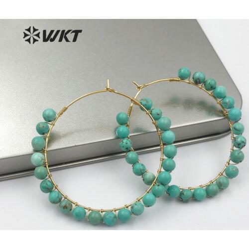 WKT WT-E513 Trendy Style Handmade Drop Earrings Made Up Of Multiple Green Howlite Beads Exaggerated But Elegant Women Earring