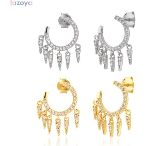 Lozoya 925 Sterling Silver Crystal Fine Jewelry Zircon Pave Luxury Stud Earring European Luxury Fashion For Piercing Women