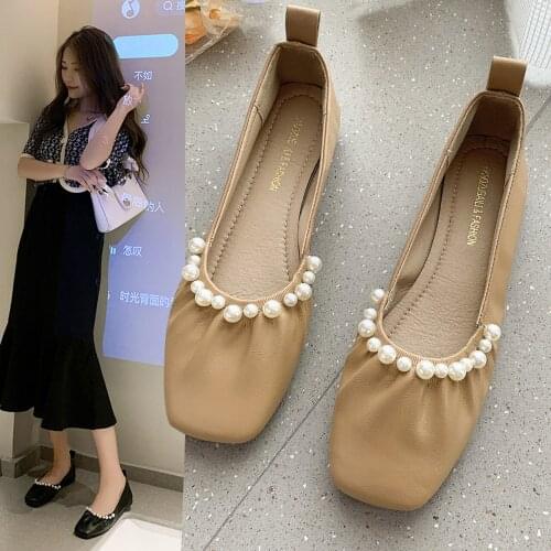 Shallow mouth pearl Mary Jane womens shoes 2021 summer flat single shoes soft surface solid color all-match womens Casualshoes