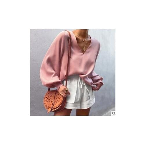 2020 Fall Women Fashionable Women Long Sleeve V-neck Top Lantern Sleeve Solid Color Loose Top Ladies Sexy Streetwear Casual Tops