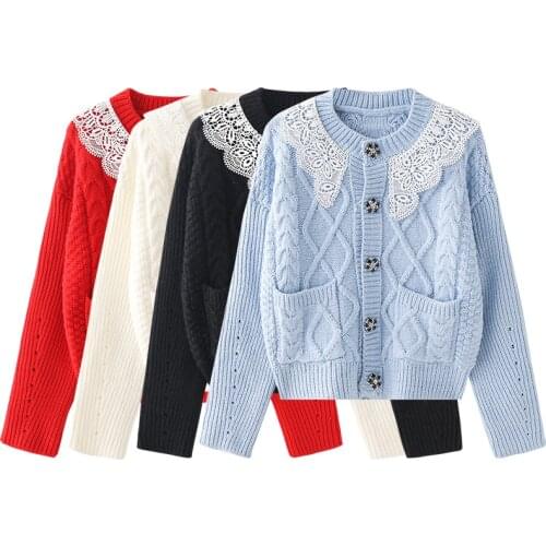 Women Cardigans Crop Top 2021 Autumn Cropped Sweater Coat Women O-Neck Crystal Single Breasted Vintage Cardigan Knitted Jacket