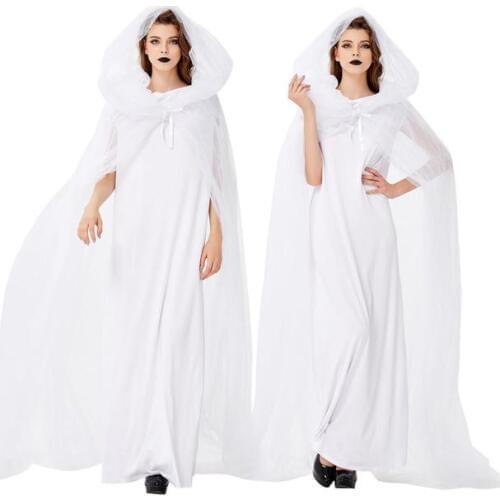 Women Hell Messenger White Ghost Bride Long Fancy Dress Costume Halloween Theme QY079