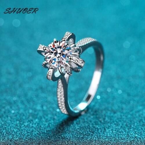 Classic 925 Sterling Silver Brilliant Cut Pass Diamond Tester 1 Carat D Color Moissanite Blooming Wedding Ring Women Jewelry