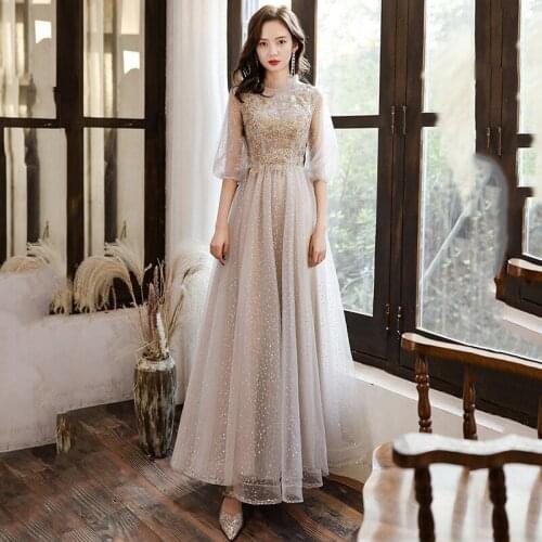 Women Sexy Backless Lacing Up Long A-Line Tulle Prom Party Gown 2021 Exquisite Sequins Beading Evening Dress