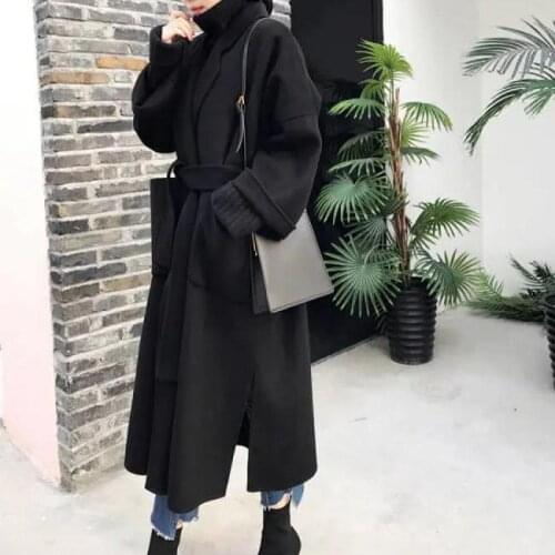 Winter Elegant Wool Blend Women Korean Style Black Long Coats Vintage Minimalist Woolen Overcoat Camel Oversize 2021 Clothes