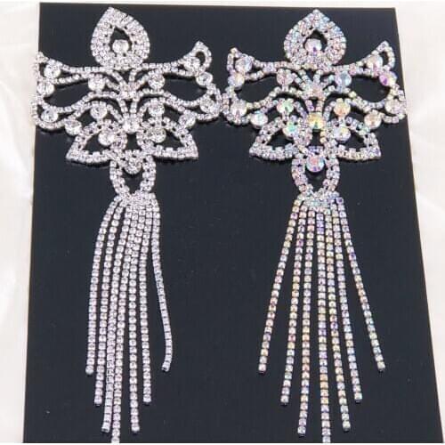 1 pcs Silver Base Crystal Clear Color DIY Wedding Evening Dress Prom High Quality Sewing On Rhinestone Bridal Dress Applique