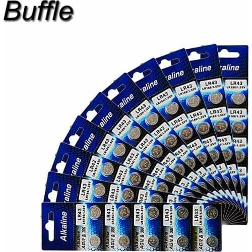 100pcs/10packs Buffle Cell Batteries LR43 AG12 SR43 260 386 1.55V Alkaline Watch Coin Battery