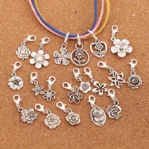 19PCS mix Flower Metal Charm Bead 19styles Floating Lobster Claw Clasp Charm Beads CM55