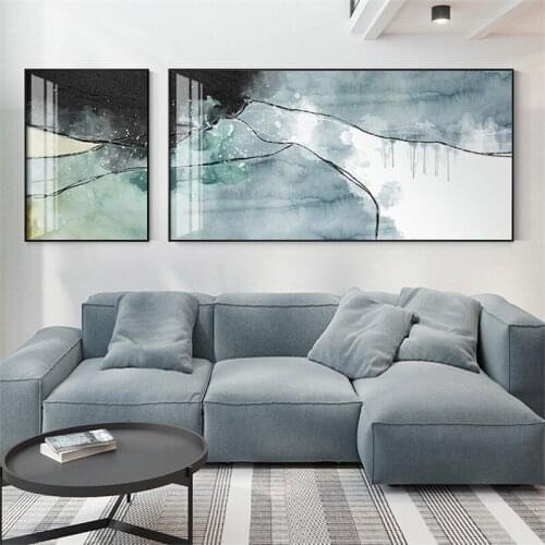 2pcs Modern Abstract Blue Marble Background Bedroom Canvas Paintings Poster Prints Wall Art Pictures for Living Room Home Decor