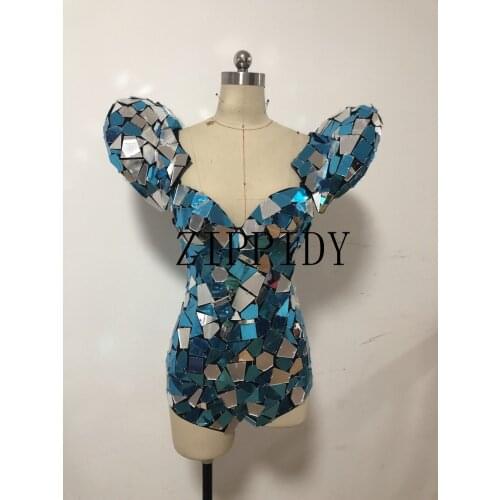 2019 New silver Mirrors Bodysuit Women Singer Sexy Leotard Shining Costume Celebrate Outfit Evening Dance Stage Outfit