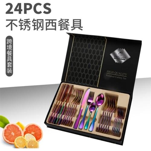 24pcs Noble Black Gift Box Stainless Steel Tableware Set Knife Fork Spoon Luxury Cutlery Set Gift Box Flatware Dishwasher Safe