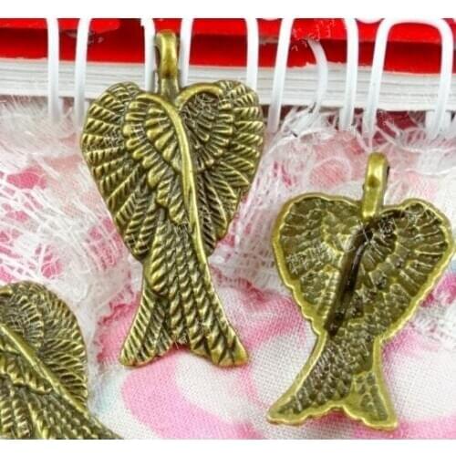 50pcs Antique Silver tone/Antique Bronze Cabinet Cute Double Angel Wing Pendant Charm/Finding,DIY Accessory Jewellery