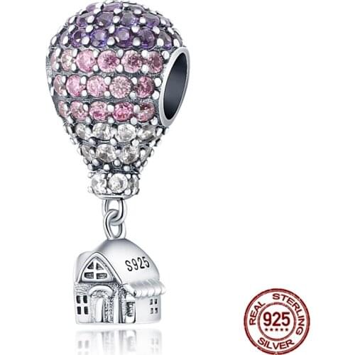 925 Sterling Silver Pink Pendant Hot air Balloon Fit Original 3mm Bracelet&Bangle Making Fashion DIY Jewelry For Women 2021New