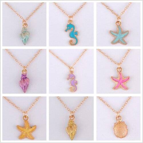 Scallop seashell shell sea horse seahorse starfish conch necklace women choker chain pendant necklace fashion costume jewellery