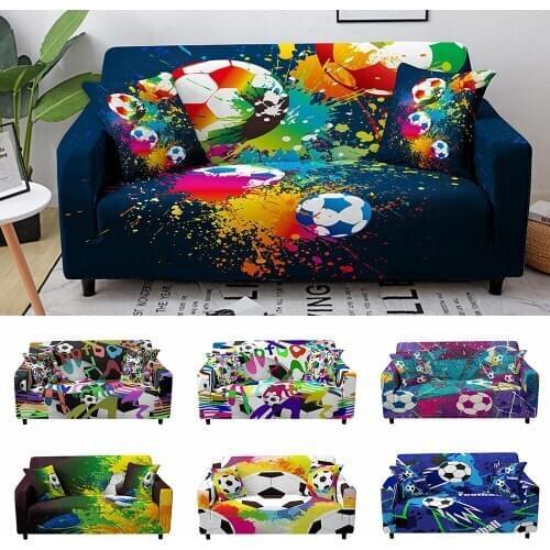 1/2/3/4 Seaters Colorful Soccer Football Pattern Elastic Sofa Cover for Home Living Room Sofa Couch Protective Cover Slipcover