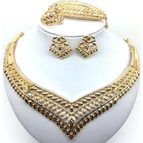F&Y Dubai gold color Jewelry Sets Nigerian Wedding Necklace Earrings Bracelet Ring African Beads Jewelry Sets Accessories