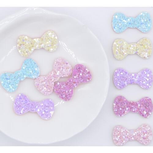 50Pcs 24*12mm Glitter Color Bow Tie Applique for Crafts Sticker Supplies DIY Headwear Hair BB Clips Decor Accessory Patches P06