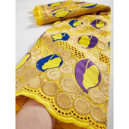 Cotton African Lace Fabric Swiss Voile Lace In Switzerland Lace Fabric Embroidery Yellow Dry Lace Fabric TY044