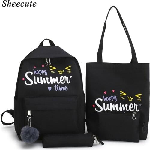 2021 New Student Canvas Schoolbag Female Backpack Cartoon Cat Printing Middle School Student Children School Bags Girls Backpack