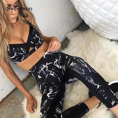 Marble Print Women Yoga Sets Sportswear Tracksuit Gym Wear Running Clothing Ensemble Sport Suit Sexy Fitness Top Leggings