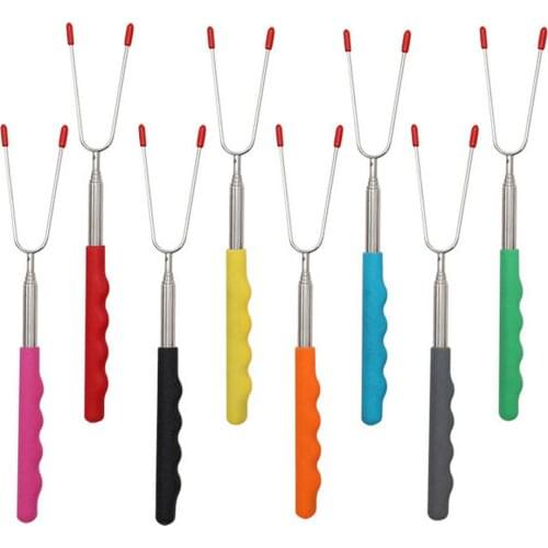 8PCS Barbecue Fork Set Stainless Steel Telescopic Barbecue Cutter With Wooden Handle BBQ Roasting Fork Sticks Skewers Accessory