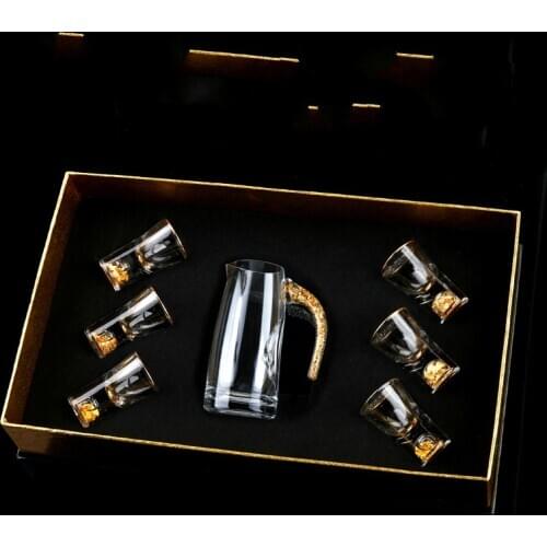 Sake Set Liquor Glasses Gold Foil Household Glass Wine Decanter Creative in Chinese Antique Style Wine Set vodka whiskey